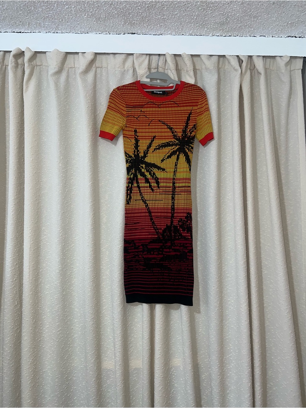 Desigual Sunset Palm Knit Dress - Orange, Yellow & Black